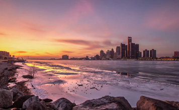 A view of Detroit from the Detroit river. 